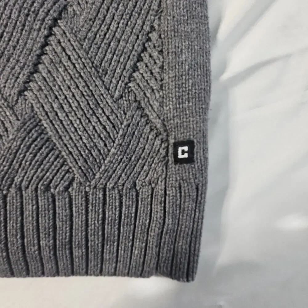 Chaps Mens Gray Pullover Sweater Mock Neck Faux Suede Trim Large